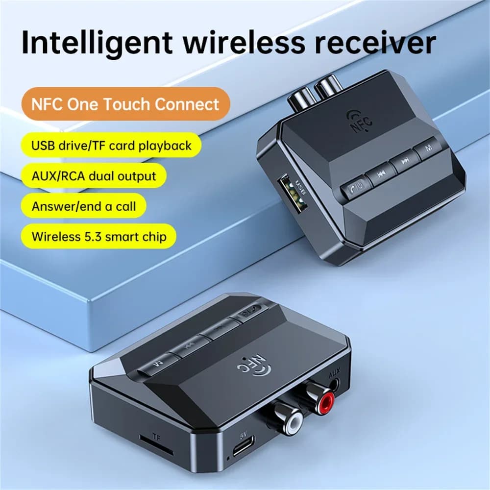 Ricevitore audio Bluetooth 5.3 HIFI Stereo NFC Adattatore wireless Supporto U-Disk/TF Play di schede per kit per auto Amplificatore altoparlante