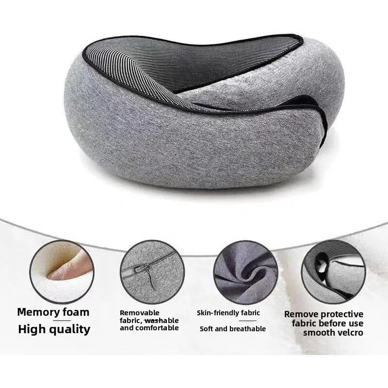 Cuscino da Viaggio Portatile a Forma di U in Memory Foam Morbido per Aereo, Auto, Ufficio, Supporto Cervicale per Dormire