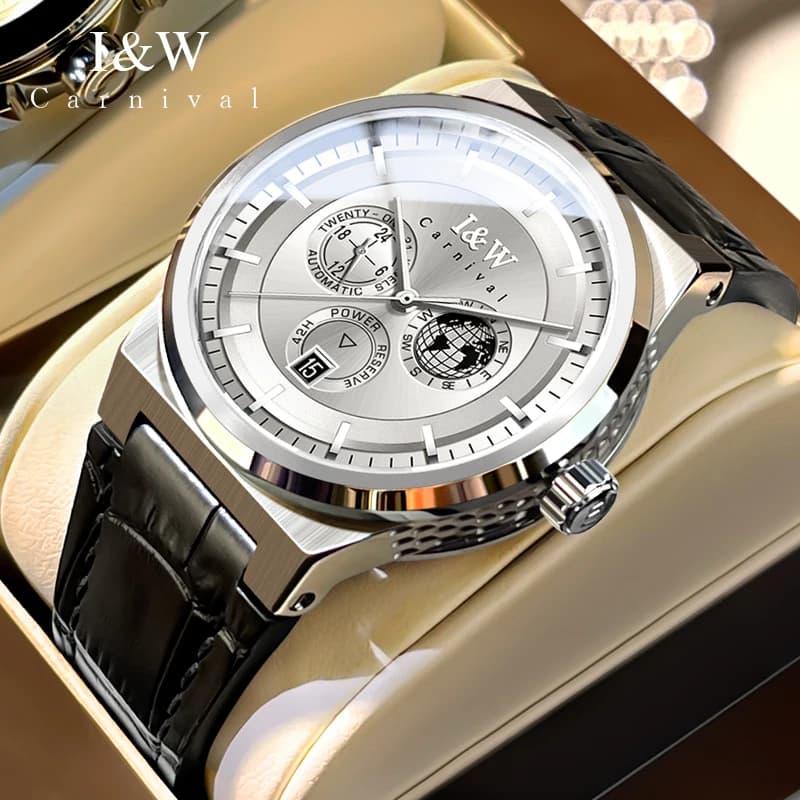 Carnival Brand IW High-End Fashion 3D Relief Earth Orologio meccanico da uomo 50M Impermeabile Luxury Sapphire MIYOTA Movimento Orologio da uomo