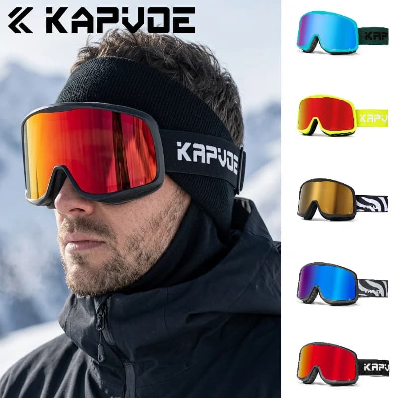 Occhiali da Neve Kapvoe UV400, Occhiali da Sci e Snowboard, Maschera da Sci per Uomo e Donna, Kit Lenti Antiappannamento, Protezione per Motoslitte