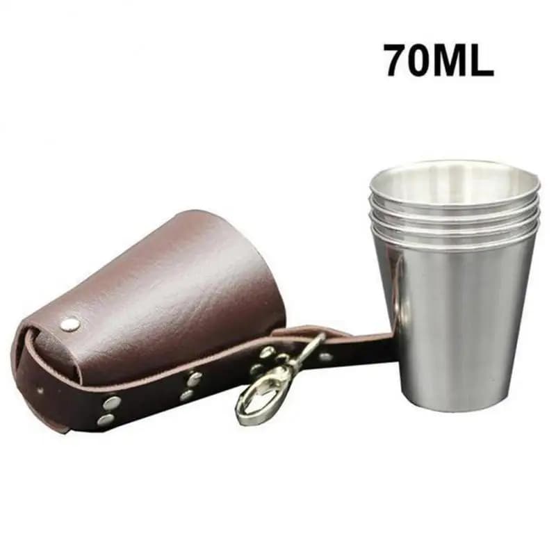 Set 170/70/30ml bicchieri da vino in acciaio inossidabile con portachiavi borsa in pelle borsa birra bicchieri da whisky Home Outdoor Bar Cup