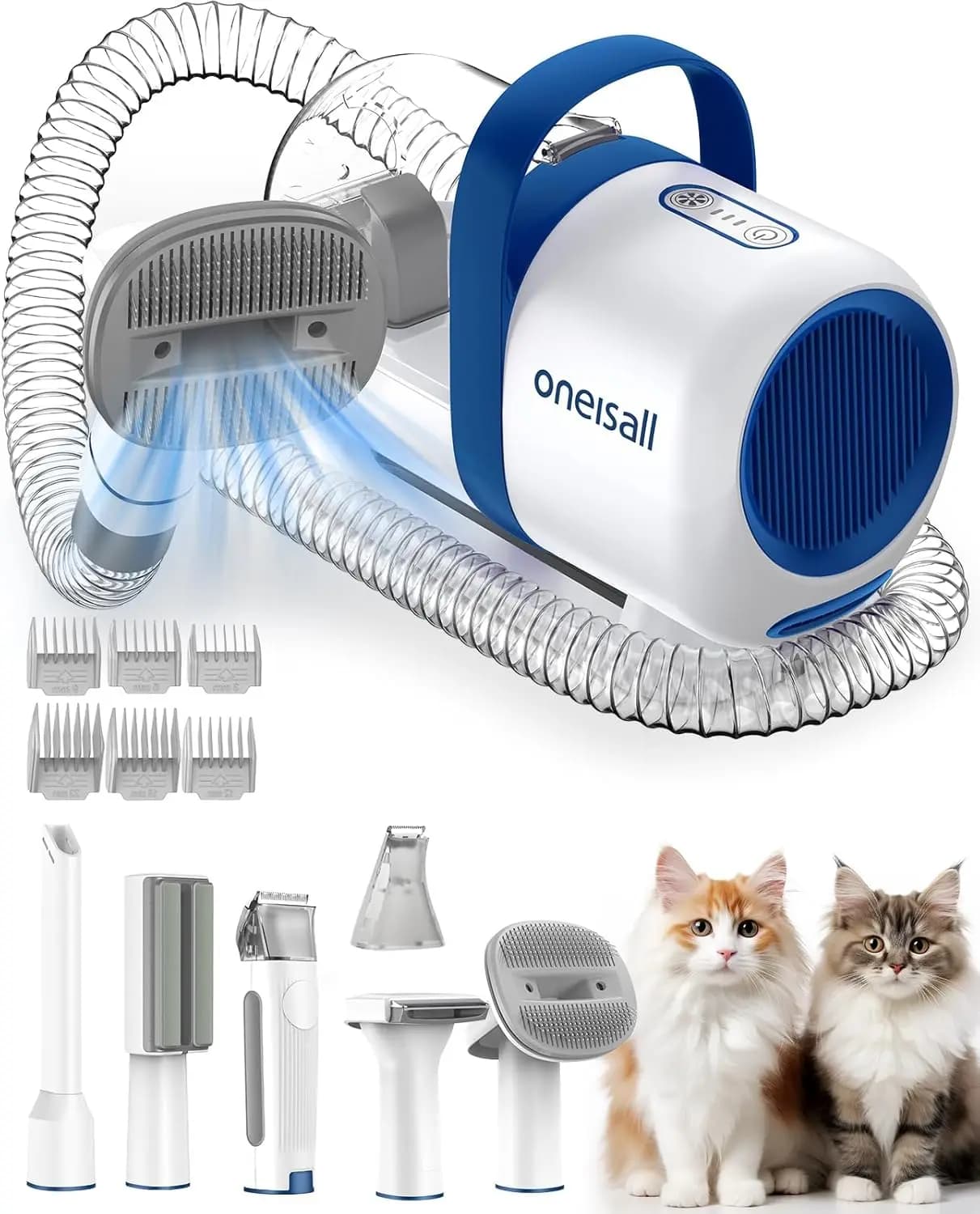 Aspirapolvere Silenzioso per Toelettatura Gatti con Tosatrice, Spazzola e Rifinitore - Contenitore Polvere da 1,5L per la Rimozione del Pelo e la Pulizia Domestica