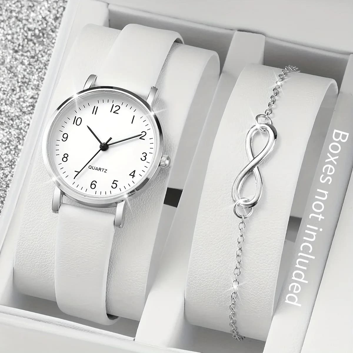 2 pcs/set fashion quartz watch Casual analog wrist watch and PU leather bracelet, gifts for women her