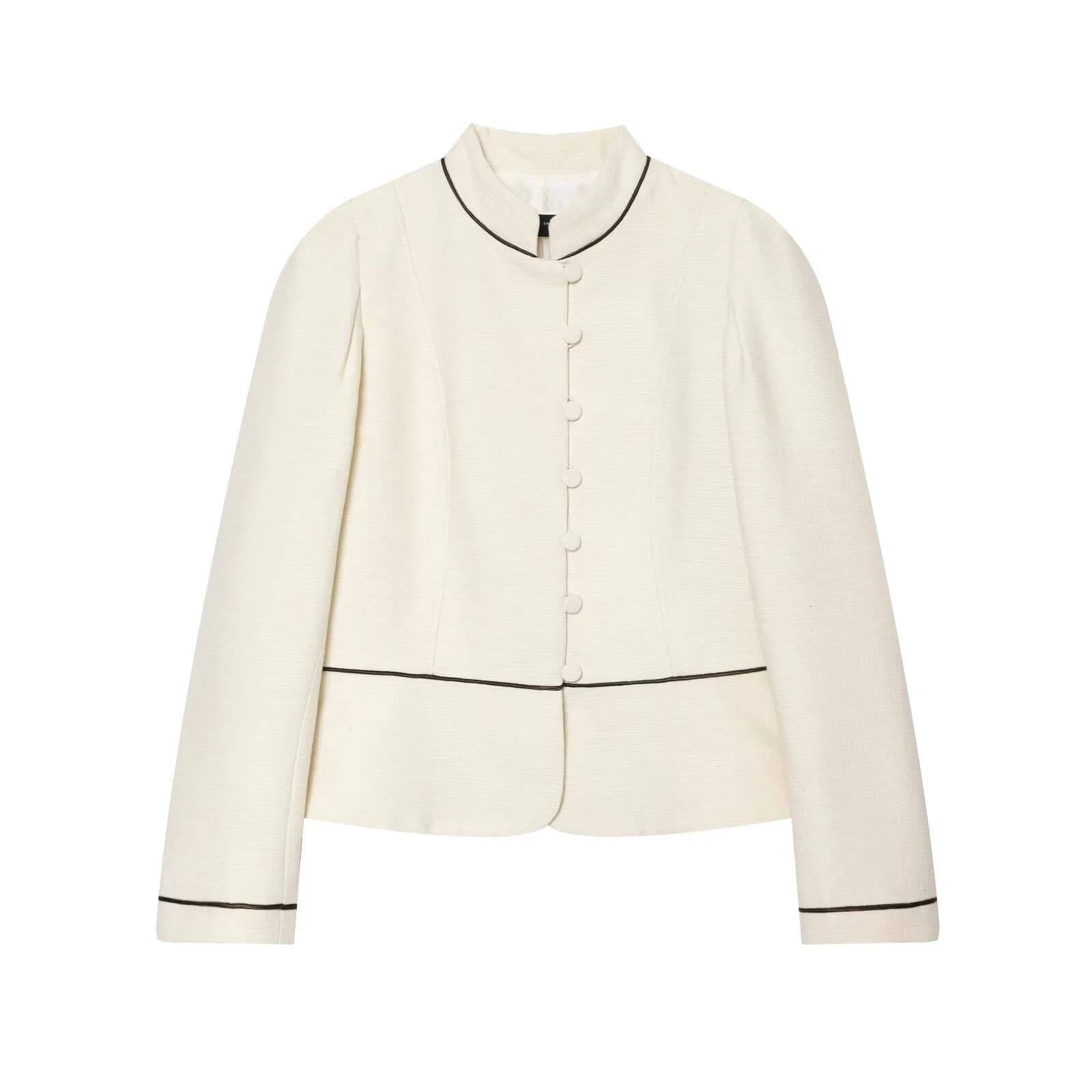 Giacca da tailleur slim fit da donna, stile europeo e americano, nuova collezione estate 2026, a maniche lunghe, con collo alto e bordo a contrasto