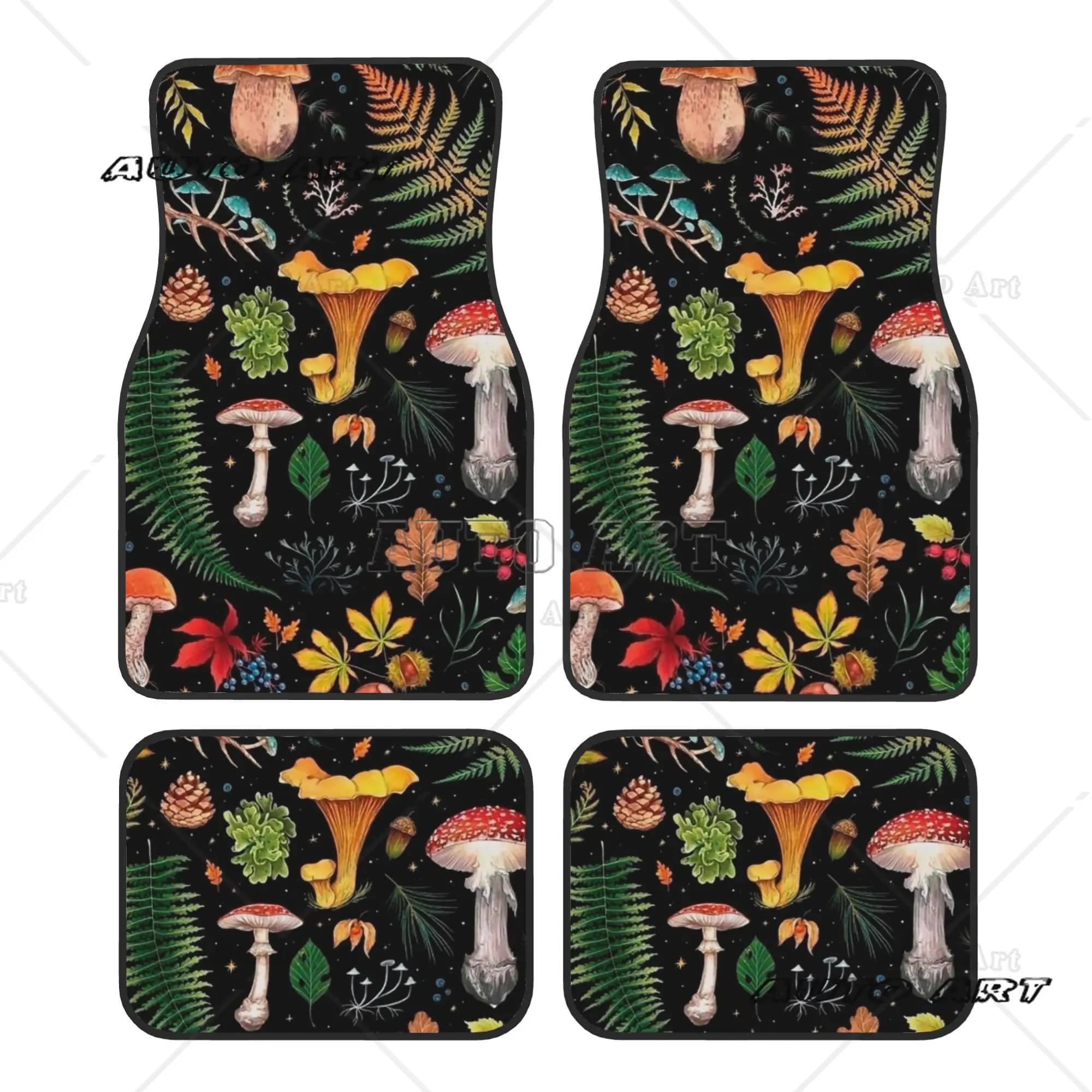 Psychedelic Mushroom Forest Botanical Car Floor Mats of 4 Pieces Crystal Velvet Rugs Universal Car Front Rear Carpets Foot Mats