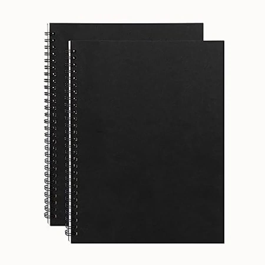 10 inch x 7.5 inch, 100GSM, Blank Spiral Notebook, 2-Pack, Soft Cover, Sketch book, 50 Pages/ 25 Sheets, Black
