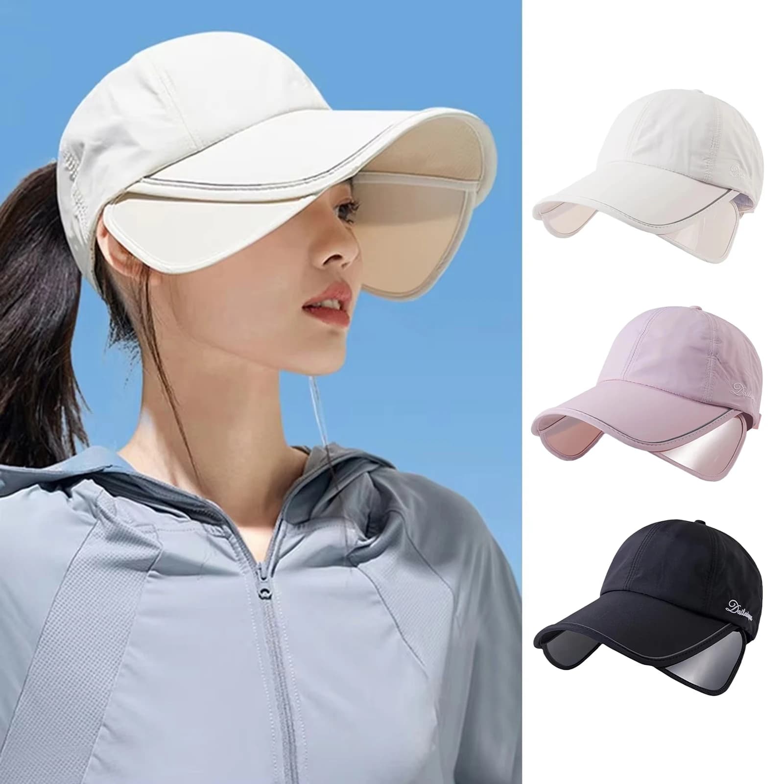 Cappello da Sole a Tesa Larga con Foro per Coda di Cavallo UPF, Berretto da Baseball per Esterni ad Asciugatura Rapida Impermeabile per Golf, Viaggi, Escursionismo Donna