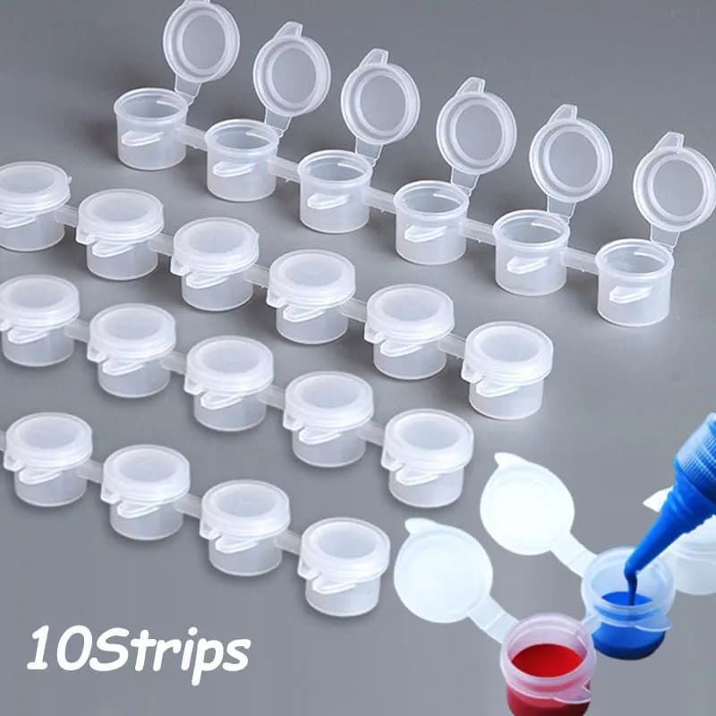 10Strips Empty Paint Pot Acrylic Mini Paint Container Strips Storage Container with Lids for Arts and Crafts Paint Refillable