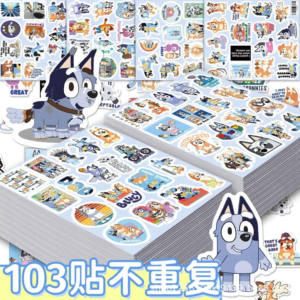 Brewie - Set of 103 Bluey Carini Stickers for Fa-da-Te Camera Decoration, Water Bottles, Valigies and Diaries