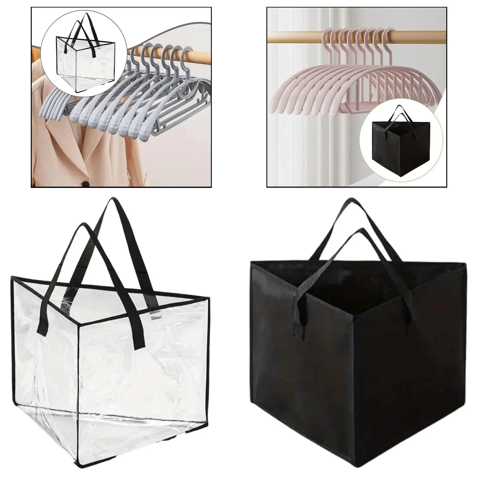 Storage bin for bag organizer for clothes hangers with handle Versatile Organizer