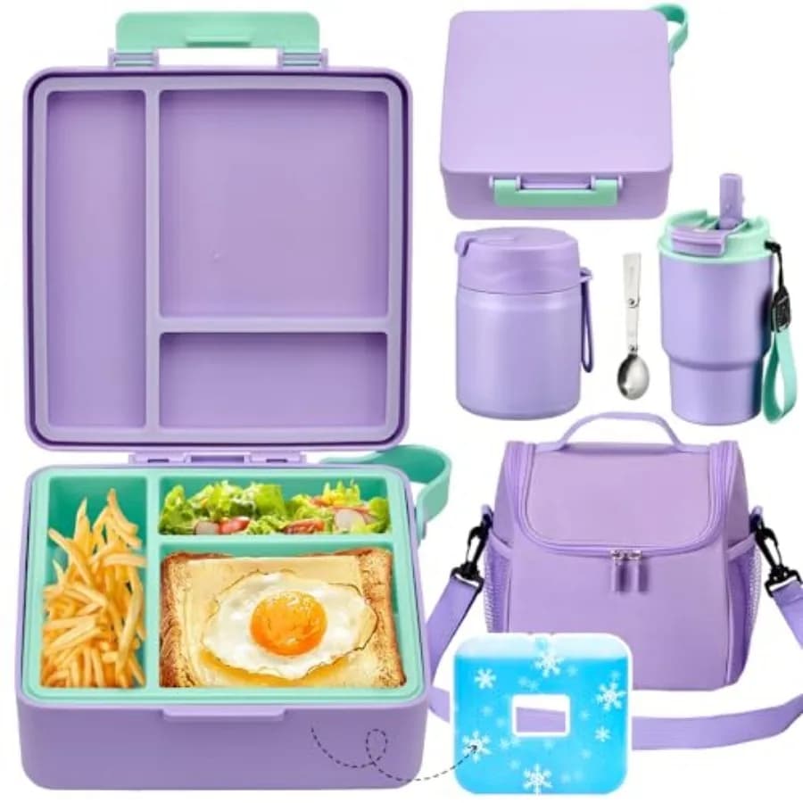 Set Porta Pranzo con Contenitore Bento, Thermos per Zuppa in Acciaio Inox da 17OZ, Bottiglia d'Acqua e Borsa Termica Portatile