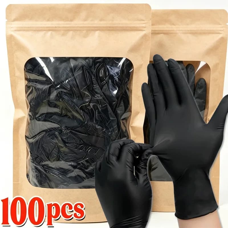 1/100pcs Disposable Black Gloves Latex Free Nitrile PVC Thick Splayed Fingers Housework Cleaning Car Pet Care Cooking Tools