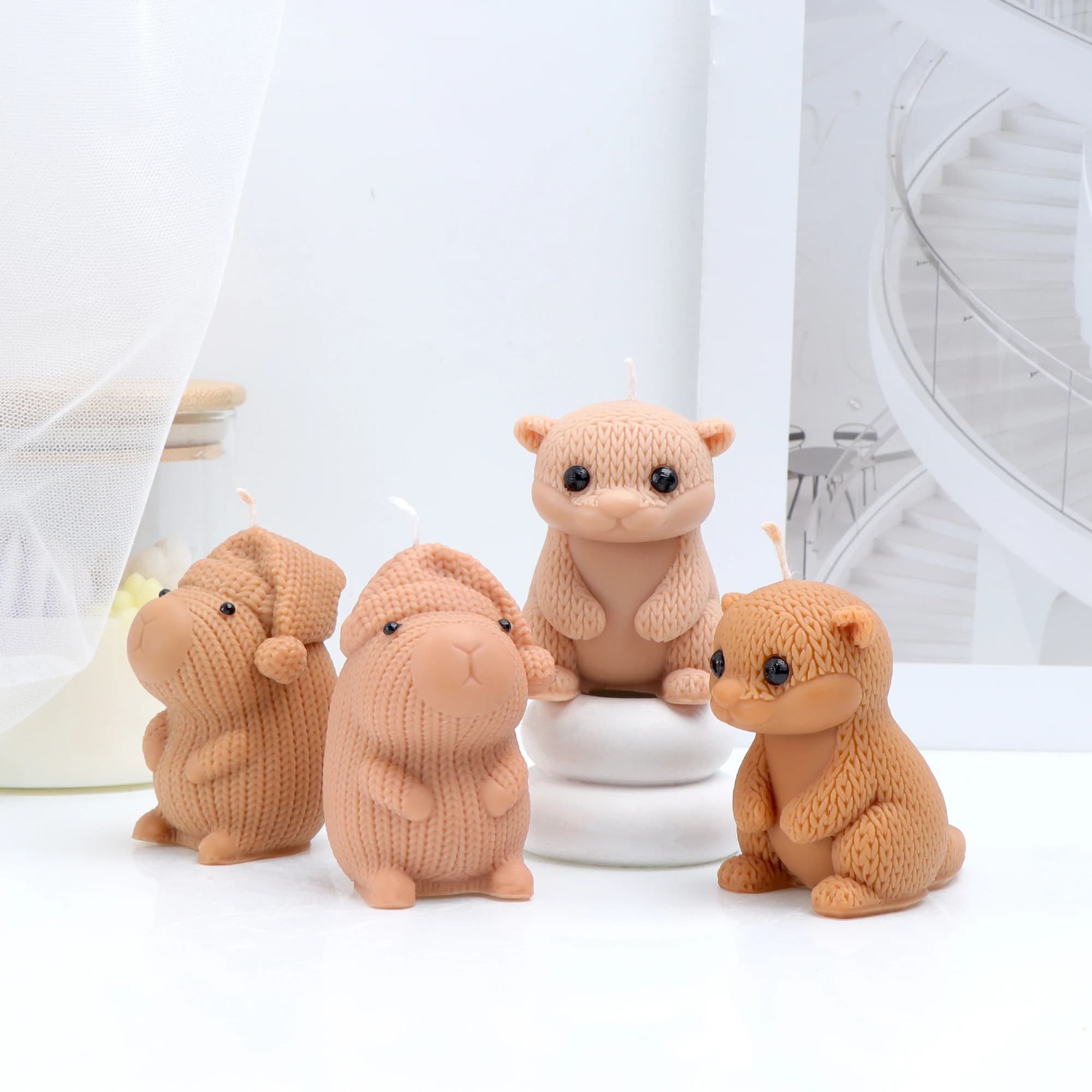 Stampo in silicone a forma di simpatico porcellino d'India e lontra, stampo per candele a forma di animale lavorato a maglia, stampo fai da te per candele, sapone, resina, gesso, artigianato, decorazione per la casa, regalo