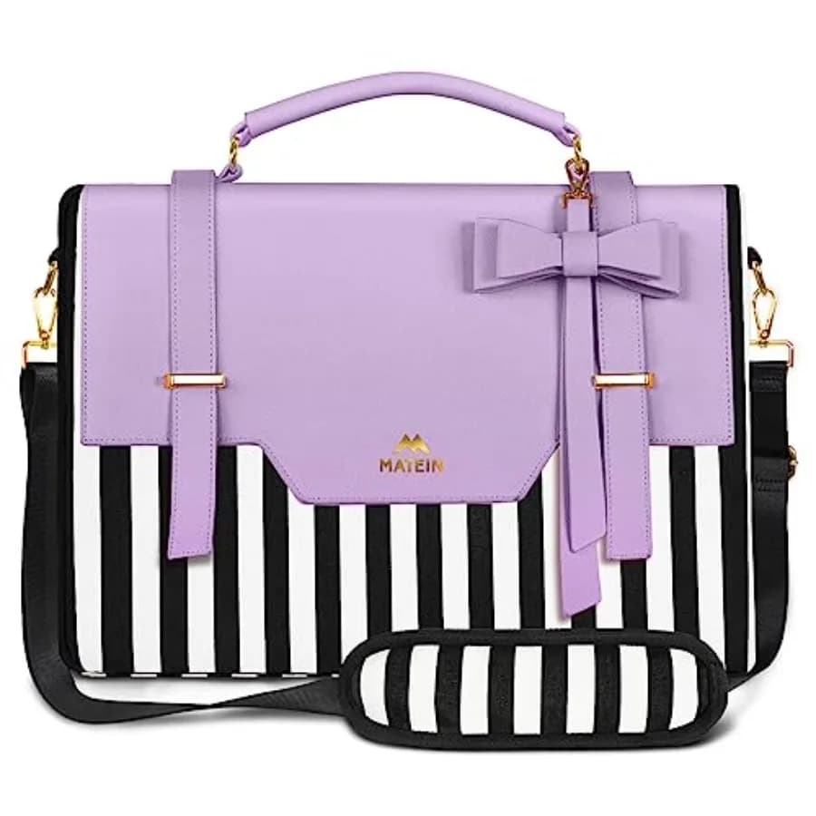 Borsa per laptop da donna, custodia grande per computer, borsa a tracolla con tasca RFID e fiocco, leggera e carina.