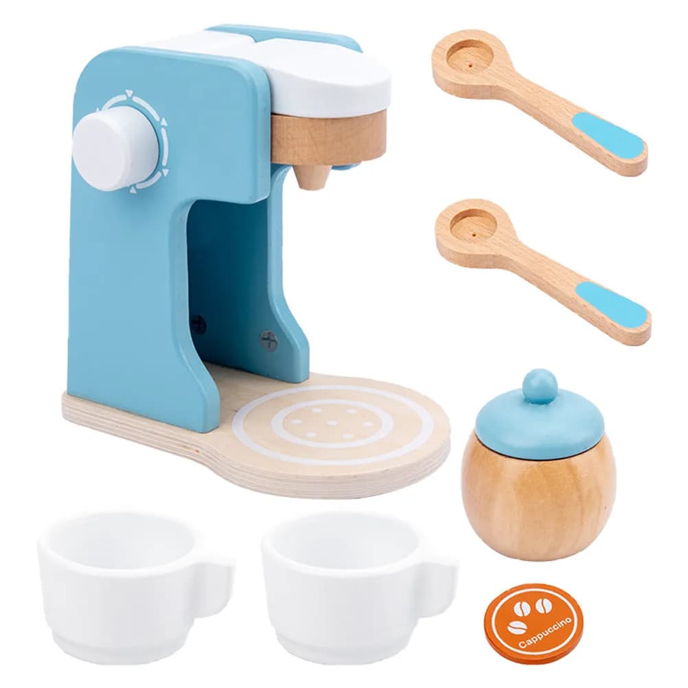 Set Macchina da Caffè in Legno per Bambini, Macchina per Espresso Educativa, Elettrodomestico da Cucina Interattivo, Gioco di Simulazione e Apprendimento