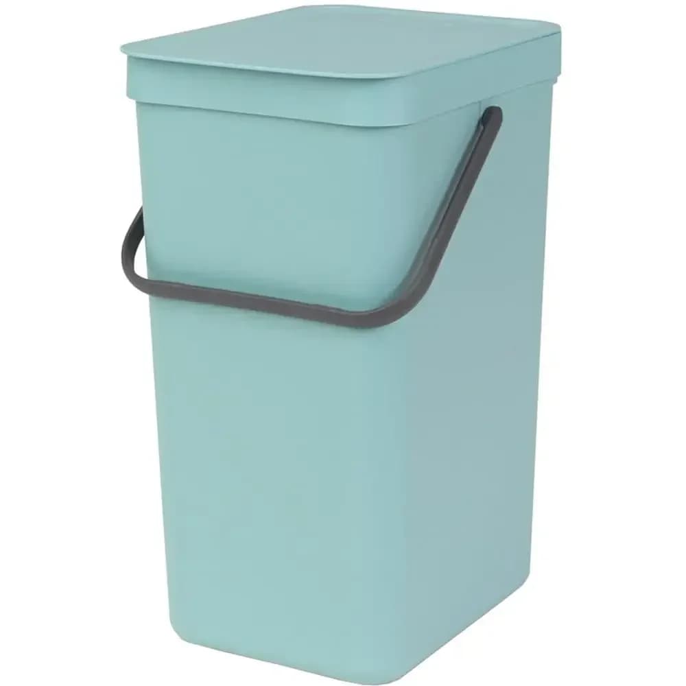 Stackable 4.2 Gallon Mint Kitchen Recycling Bin with Handle, Removable Lid, and Wall/Cupboard Mounting