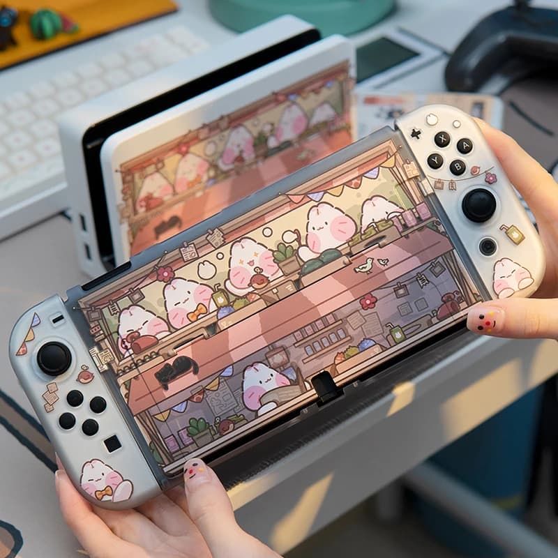 Custodia con coniglio carino per console Nintendo Switch 2 e controller Joy-Con Cover rigida per PC Kawaii antigraffio per Switch Oled Shell
