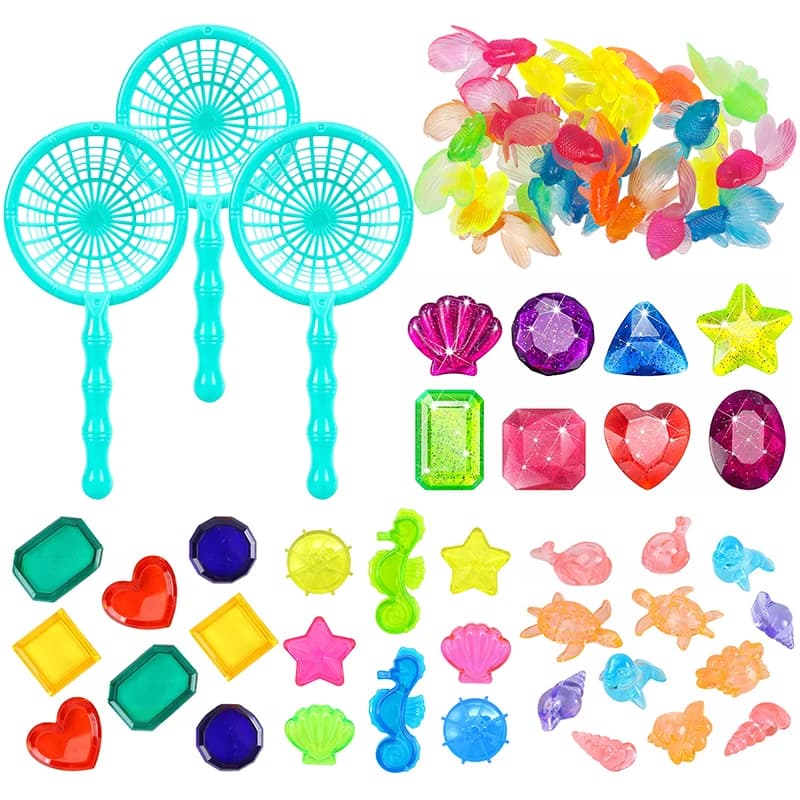 Set di reti da pesca simulate per pesci rossi Colore misto casuale Simulare pesci rossi Gemma di plastica Piscina Accessori per giochi d'acqua fai da te ZYF