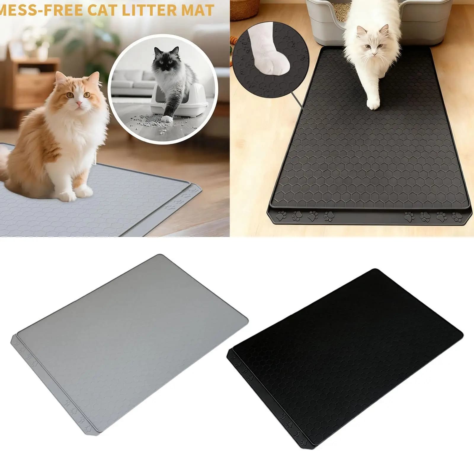 Tappetino per lettiera per gatti in silicone impermeabile Tappetino per trappola antiscivolo Controllo dispersione Facile da pulire per gabbie per gatti da interno