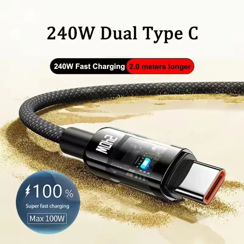 Cavo di ricarica super veloce QC 3.0 da 240W, cavo dati USB a Type C con display digitale a LED, caricabatterie per telefono per Samsung Xiaomi.