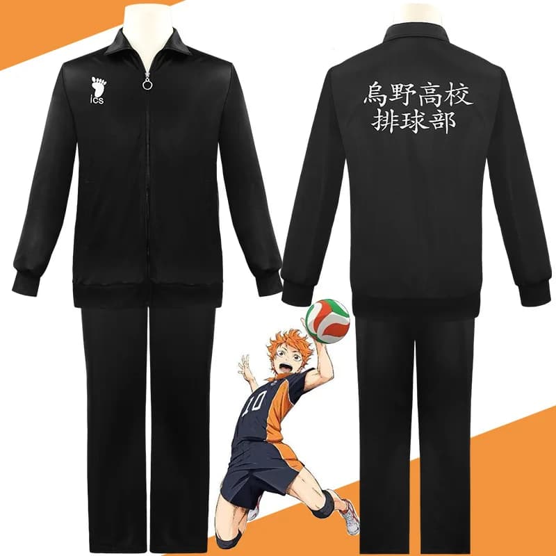 Anime Haikyuu costumi Cosplay Karasuno liceo pallavolo Club uniforme abbigliamento sportivo giacca Oversize nero 2 pezzi cappotto pantaloni