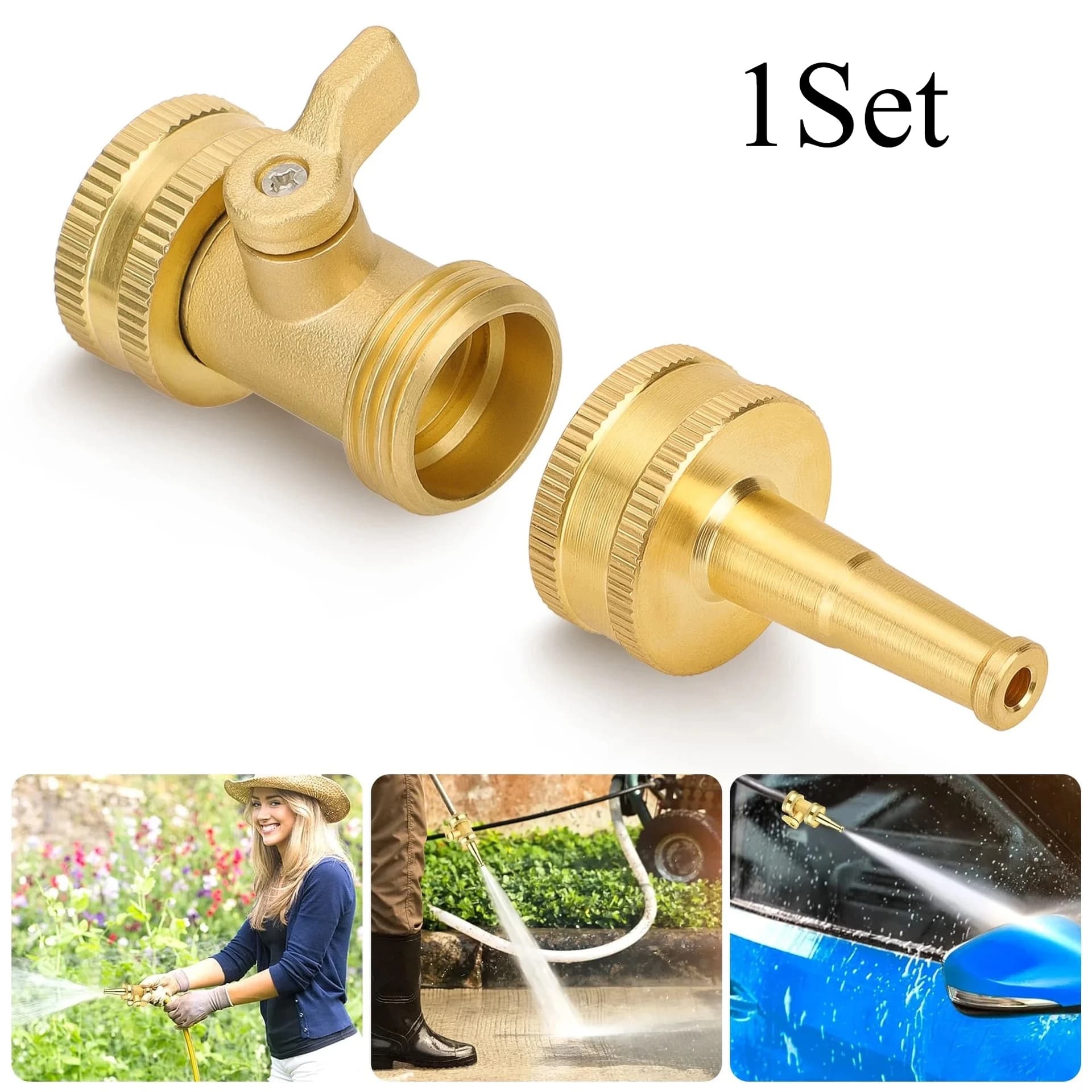 Set di 1 ugello per tubo da giardino in ottone - Spruzzatore durevole in metallo per prato e auto con connettore filettato standard USA, connettori per una facile integrazione