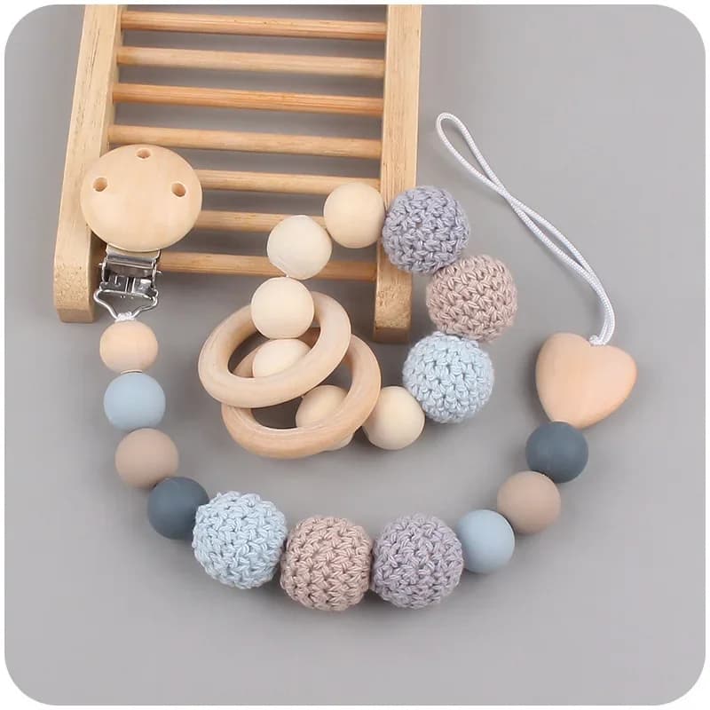 1-2 pz Bambino Ciuccio Clip di Legno Massaggiagengive Bracciale Set Perline di Silicone Neonati Lenire Il Capezzolo Dentizione Giocattoli Anti-perso Catena Neonato