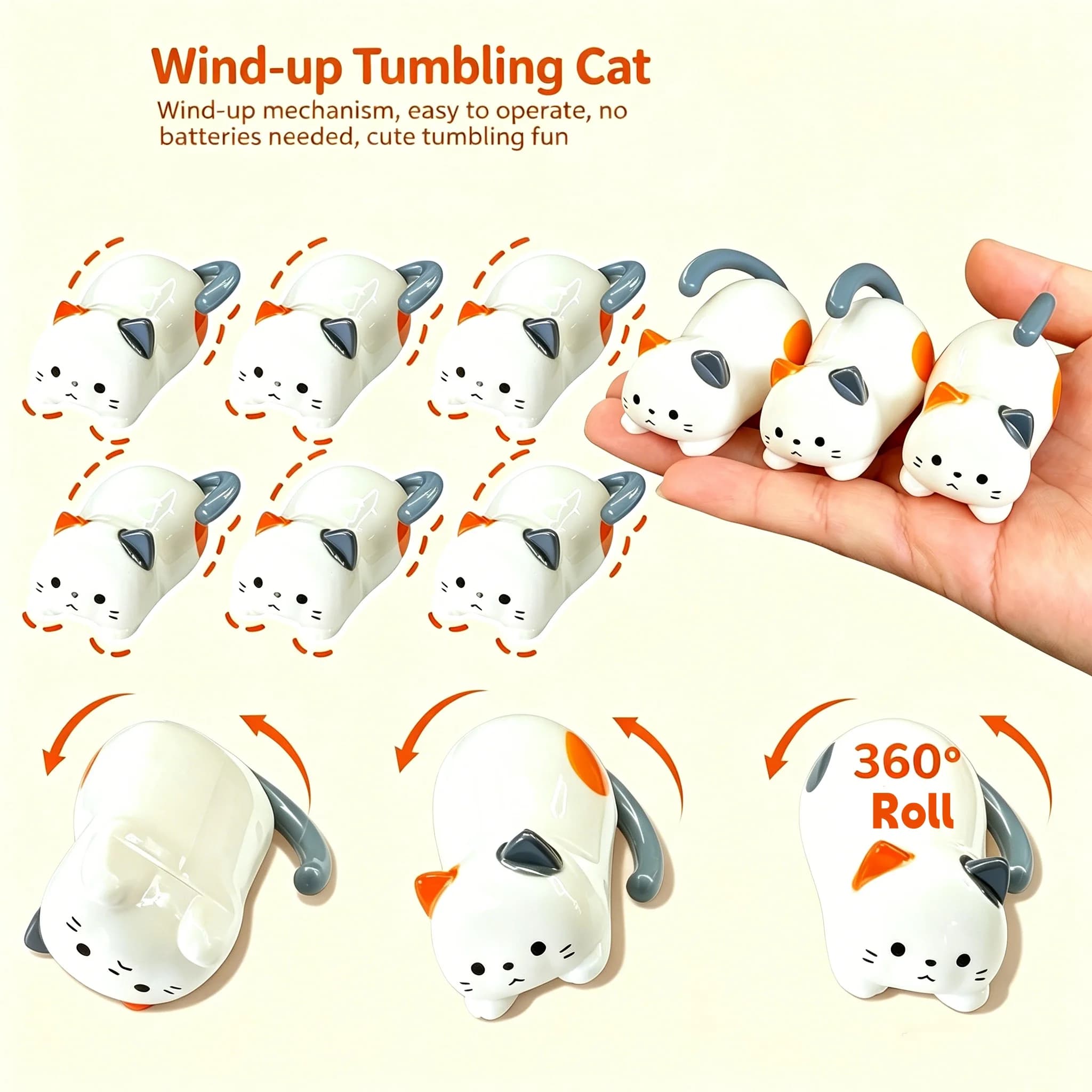 Innovative Clockwork Cat Miniatures for Stress Relief Entertainment Clockwork Rolling Kitten Toy for Endless Fun and Relaxation