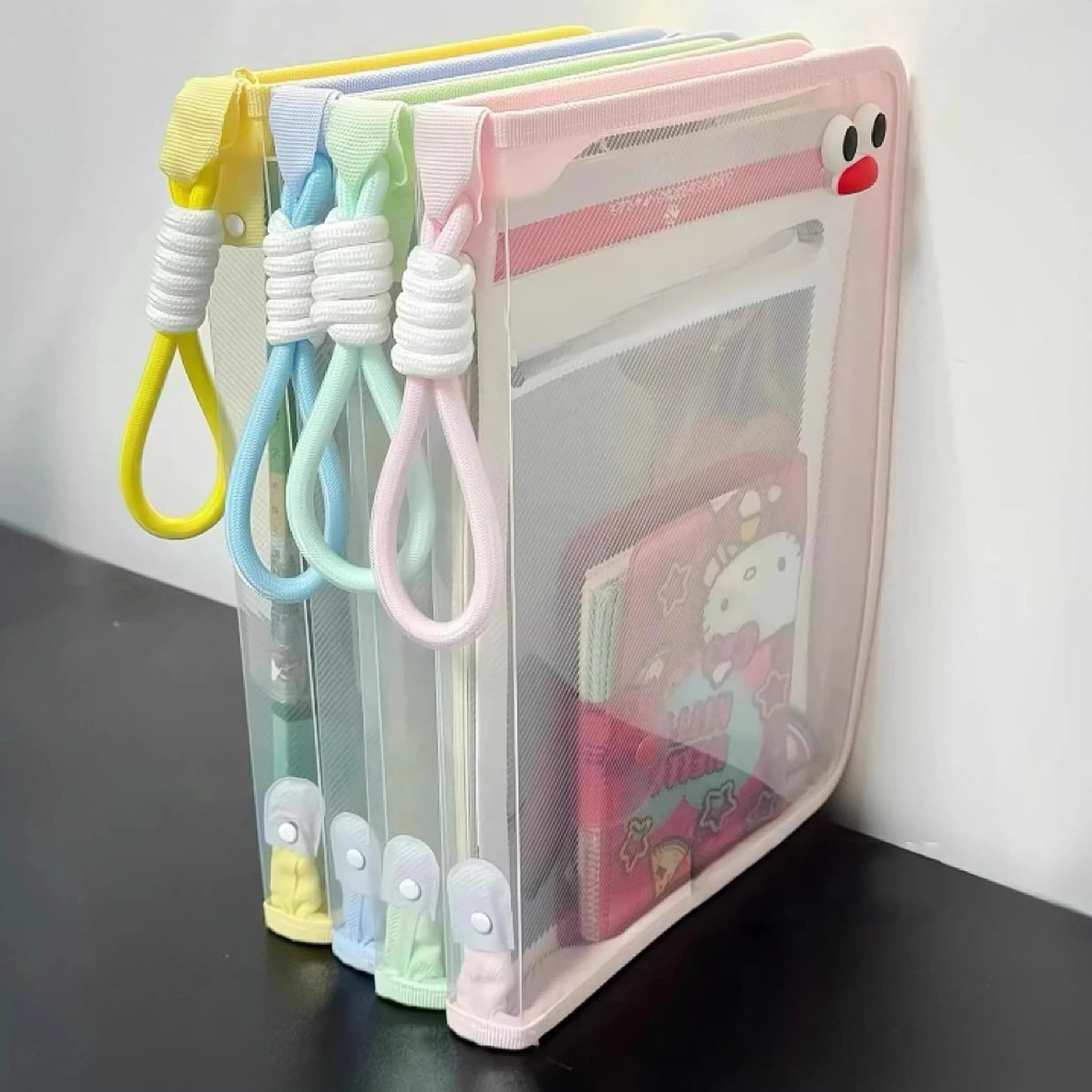Borsa per documenti A4 trasparente Macaron Borsa per documenti portatile per studenti con cerniera impermeabile di grande capacità