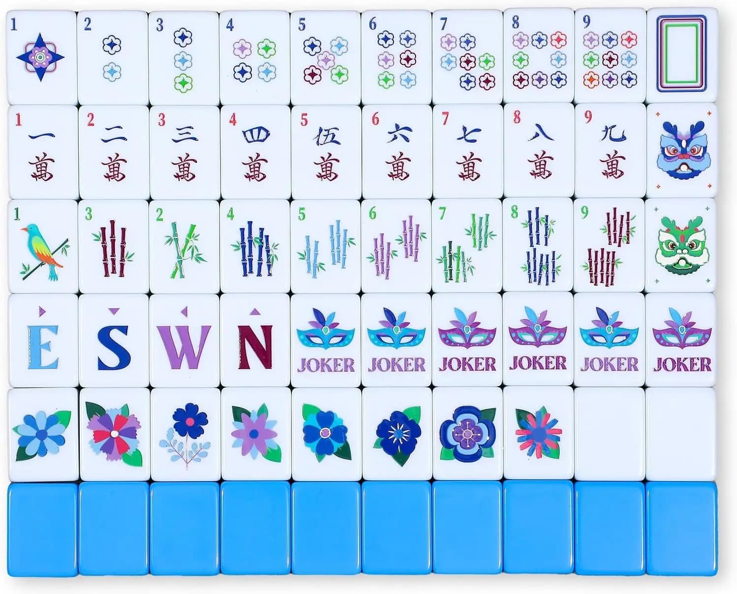Set Mahjong Americano da 160 Pezzi, Tessere Mini in Melamina Blu, con Motivi Intagliati per Giochi Sociali e Principianti