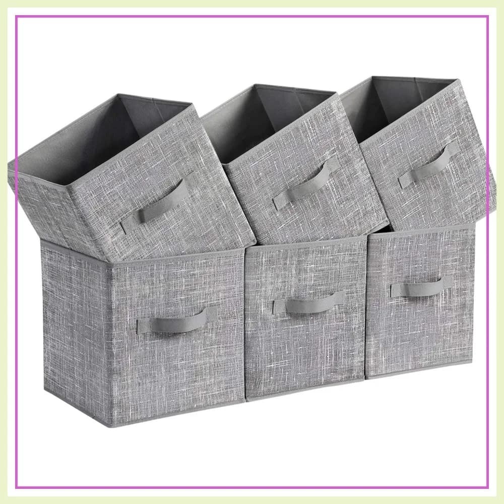 Set di 6 Contenitori Portaoggetti in Tessuto Non Tessuto, Cubi da 11 Pollici con Doppio Manico, Organizzatori Pieghevoli per Armadi e Scaffali, Grigio Cattail