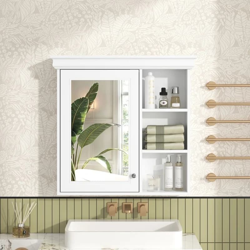 Wall-Mounted Bathroom Medicine Cabinet with Mirror and Storage Organizer, White Over-the-Toilet Cabinet for Bathrooms