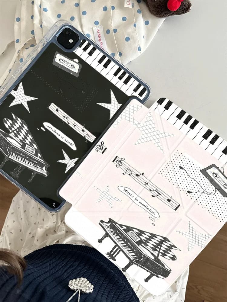 INS Retro Piano Cassette Music Note Tablet Case for Honor X8A X9 X8 Pro V9 V8Pro 8 9 10 GT Pro MagicPad2 11 11.5 12-12.3" Cover
