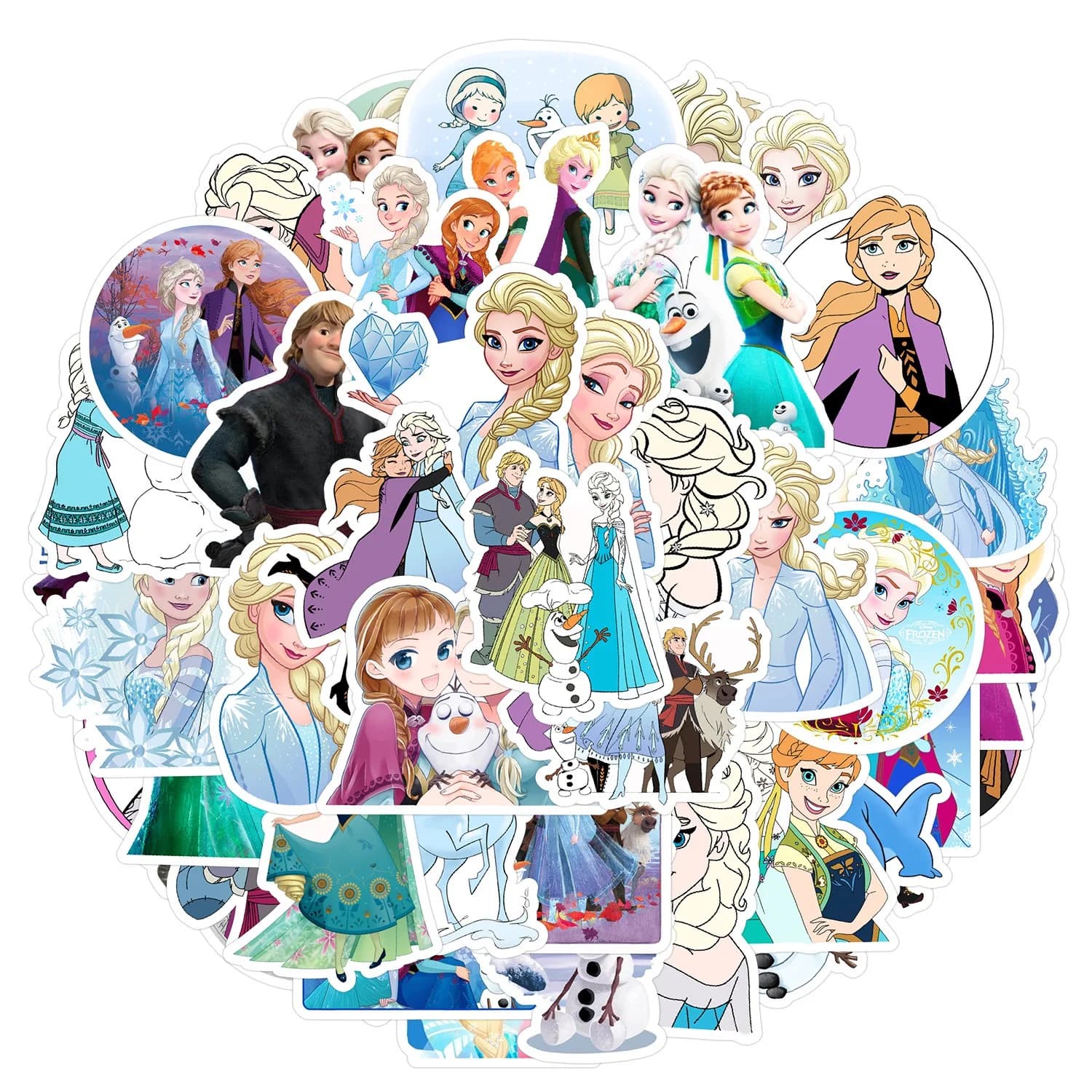 50 Adesivi Disney Frozen Kawaii Anime Principessa Elsa, Decalcomanie Graffiti per Bambini, Adesivi Estetici Fai-da-te per Quaderni, Bici, Telefono, Auto