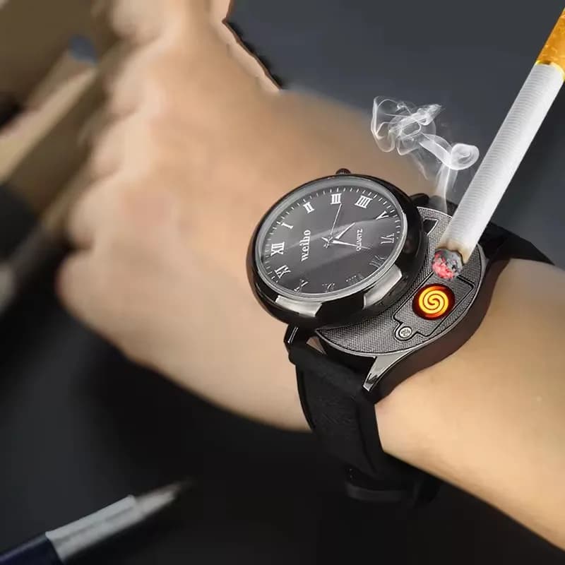 Nuovo Accendino Creativo Inusuale a Forma di Orologio, Portatile, Antivento, Senza Fiamma, Ricaricabile USB, Strumento Accendisigari, Regalo Raffinato per Uomo