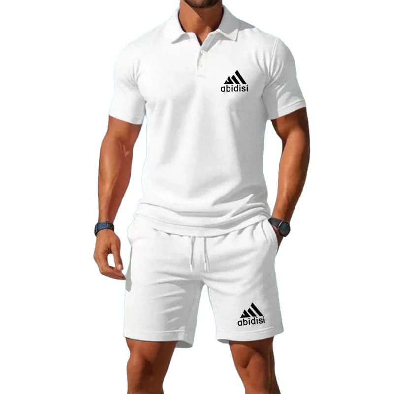 Set di polo con bottoni per uomo e ragazzo con pantaloncini, disponibili in vari colori tra cui scegliere.