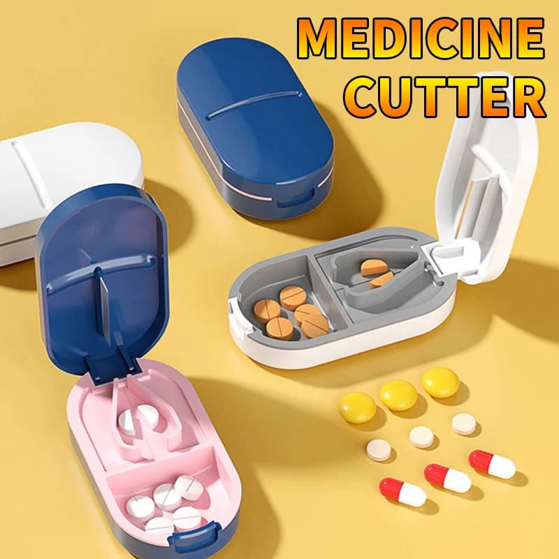 Portable Folder - Folder 2 in 1 with Stainless Steel Blade - Suitable for Vitamin Tablets - Cut Pills 1/2, 1/4 with