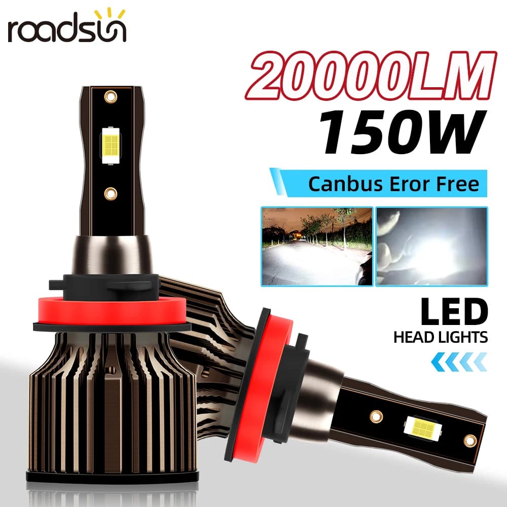 roadsun 2PCS Faro LED H8 H9 H11 Luci LED per auto 20000LM 150W 6500K 3570 CSP Chip Auto Fendinebbia