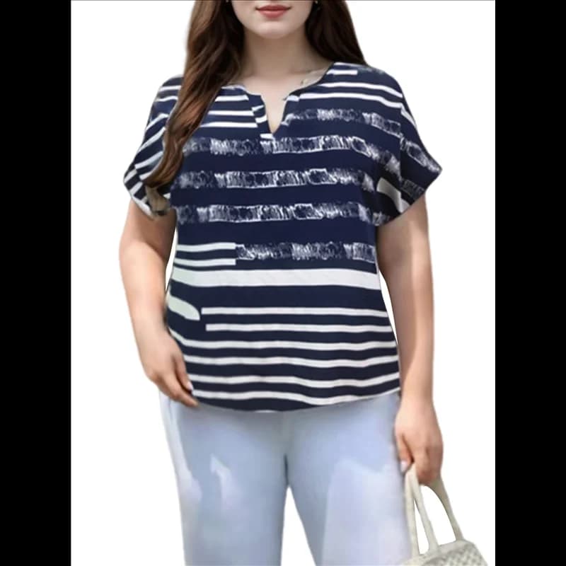 ABRT-Camicie da donna con maniche a pipistrello a righe e stampa grafica