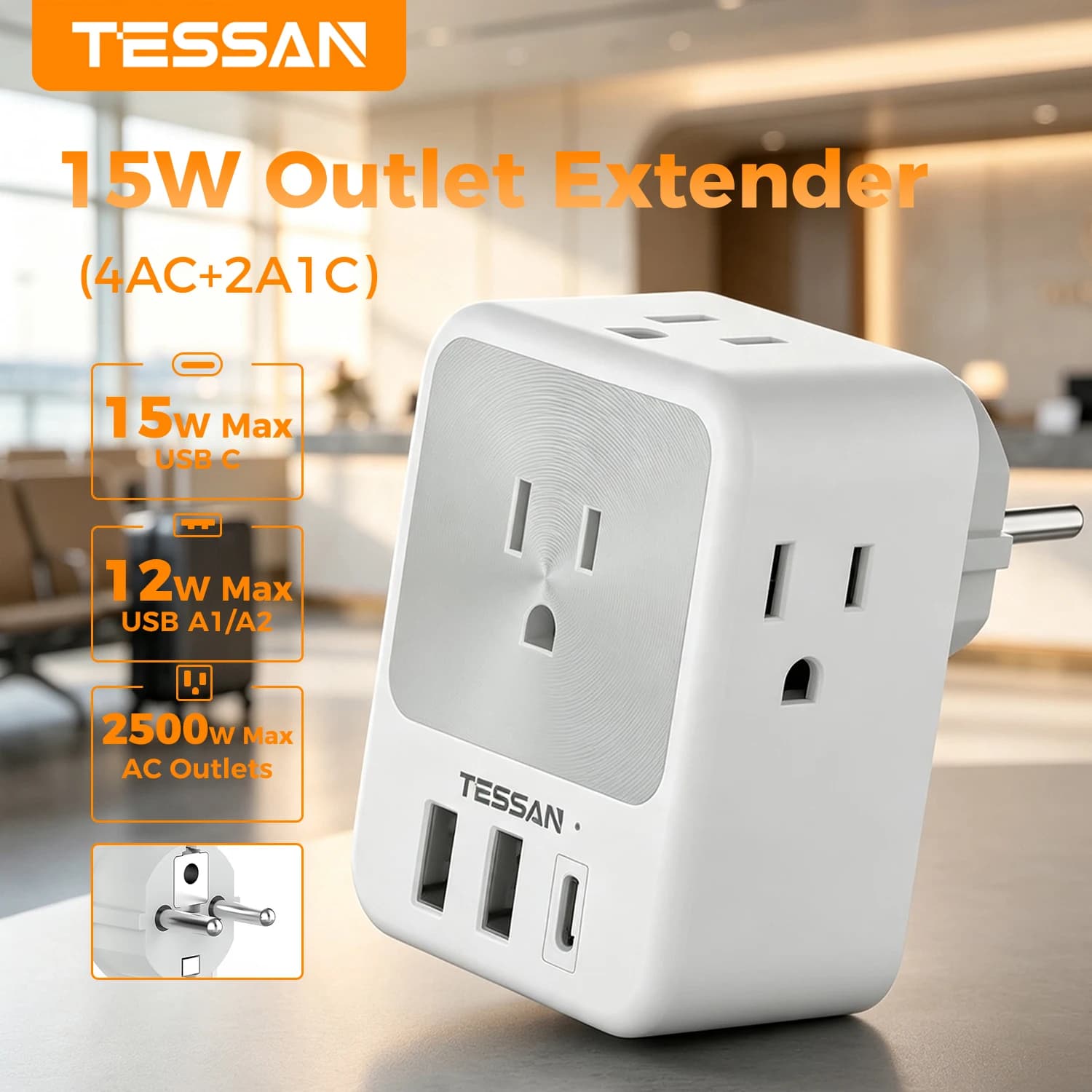 US To European Travel Adapter Multi-Country Power Adapter US Plug Converter Compatible with KR DE ES FR IL Type E/F Plug