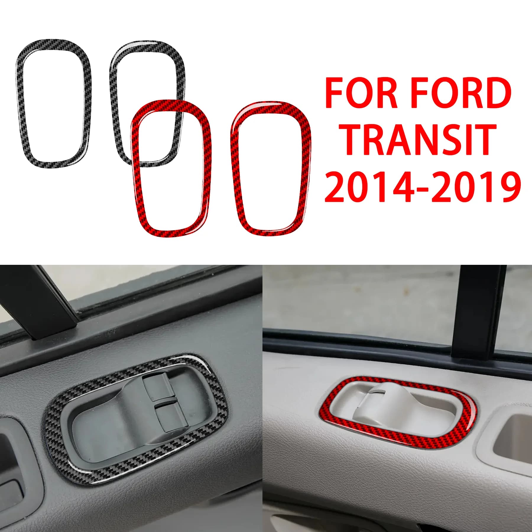 Carbon Fiber Window Control Switch Trim Frame For Ford Transit 2014-2019 Door Interior Anti-scratch Decor Accessories Stickers