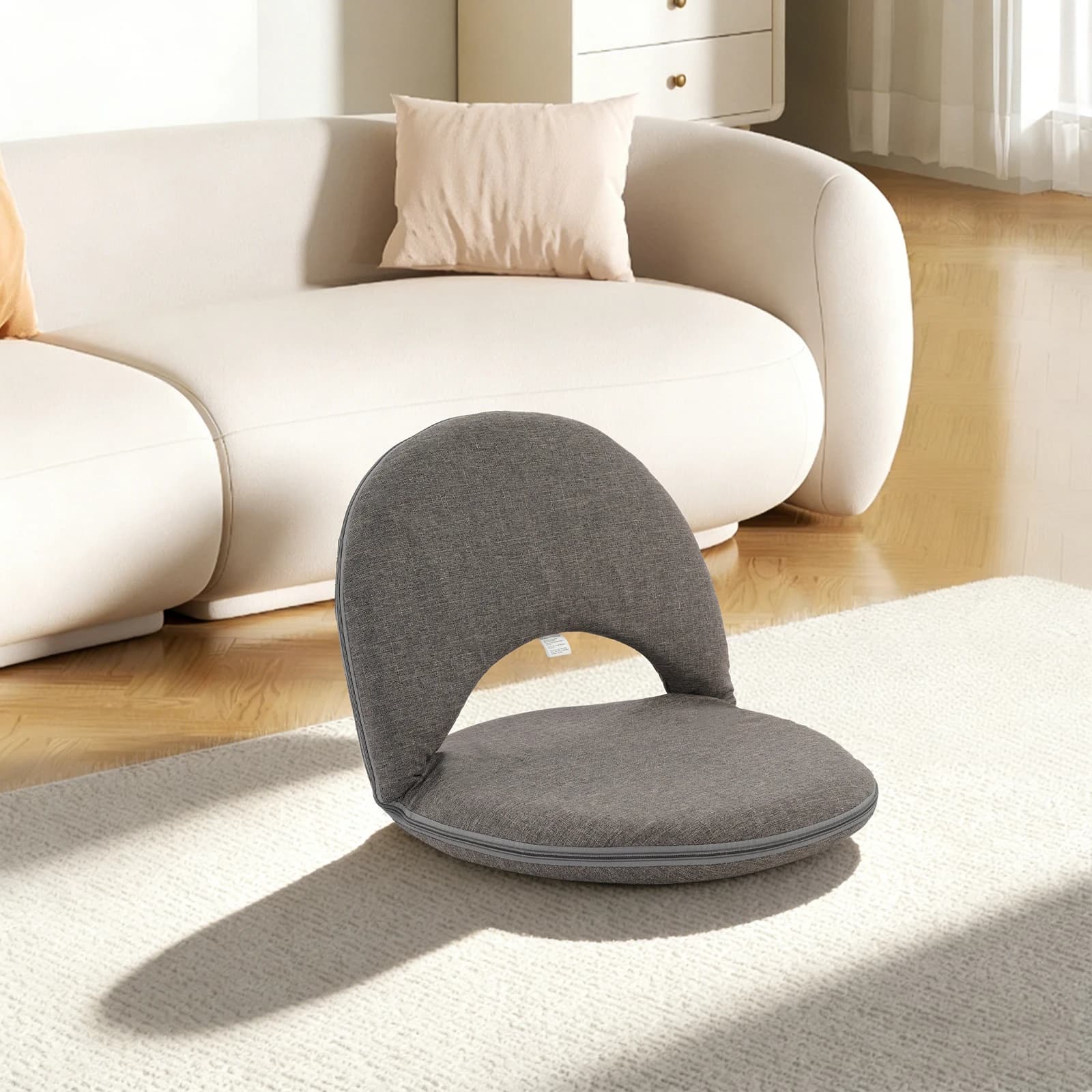 Grey Folding Floor Chair, Floor Cushion, Adjustable 6-Position Floor Seat with Back Support, Floor Cushion, Meditation Chair