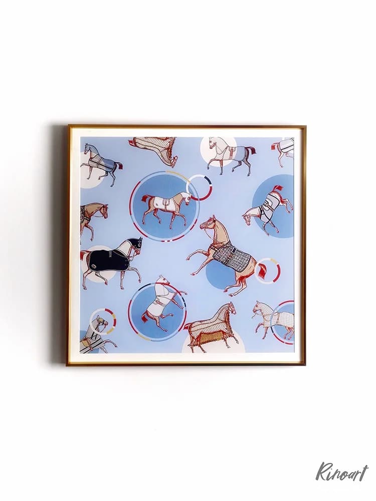 Quadro Decorativo Blu Rinoart Stile Americano per Soggiorno Ingresso Lusso Arte Fine Motivo Sciarpa Amore Rinoceronte
