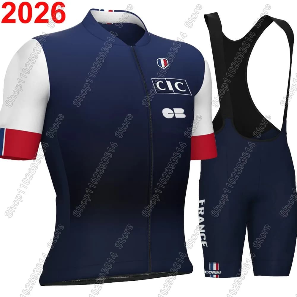 Complete with Cycling of the French National Team 2026, Summer Clothing for Bicycles, Knitwear and Shorts with Road Bike Bretelles and MTB