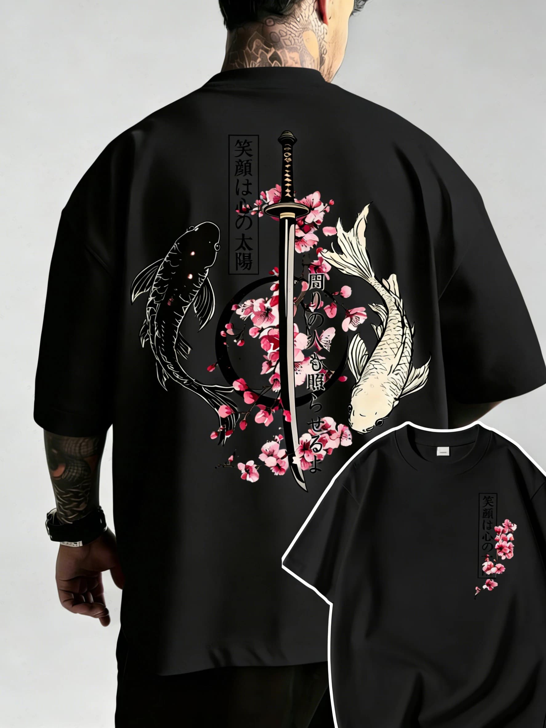 T-shirt da ciclismo in cotone con motivo giapponese Yin Yang Koi Fish e spada da samurai, t-shirt da ciclismo da uomo a maniche corte, top casual oversize unisex