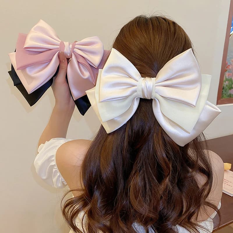 Forcine per capelli con fiocco rosa dolce Fermagli per capelli con fiocco grande tinta unita Donna Ragazza Mollette in raso morbido Clip Accessori per capelli da sposa per feste