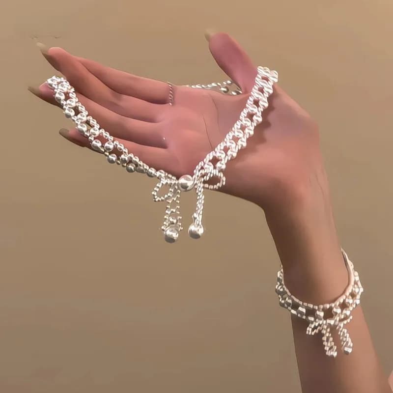 Lace necklace French cold temperament light luxury high sense bow collarbone chain
