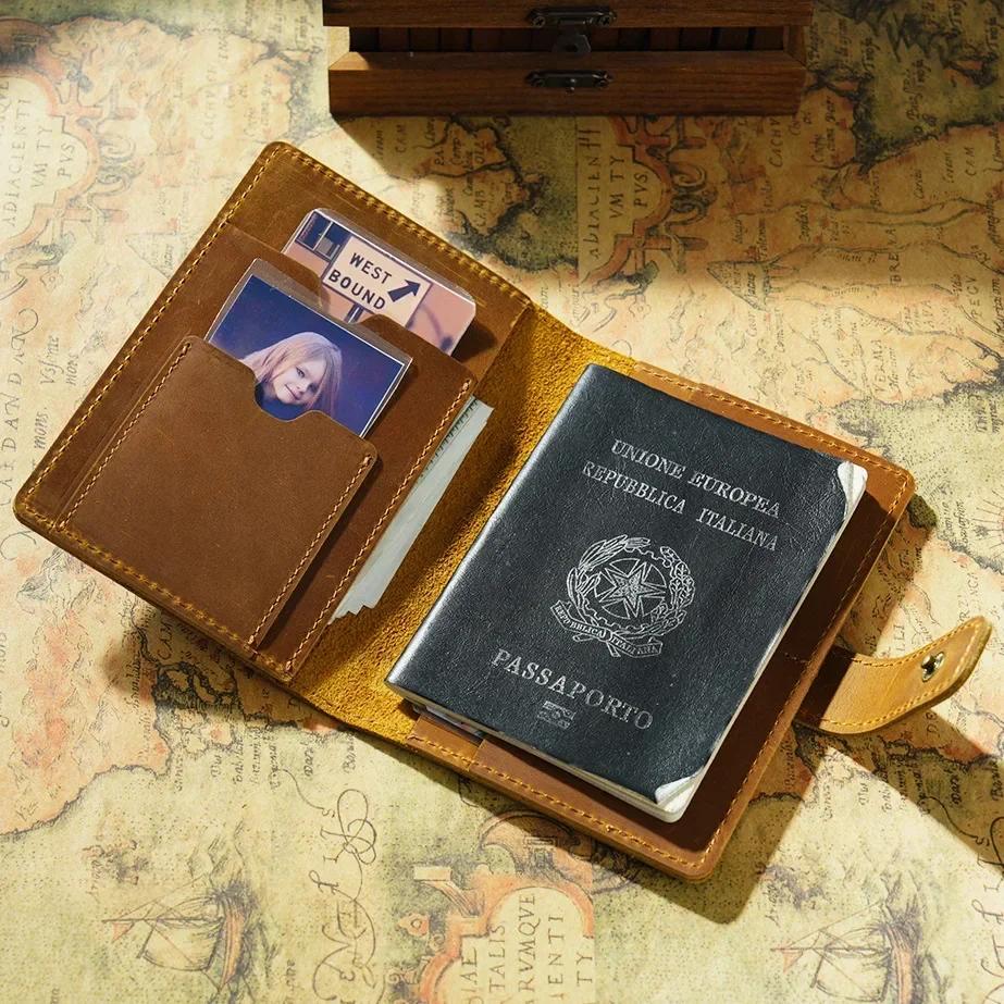 Portafoglio per passaporto in pelle di vacchetta con spedizione rapida Porta biglietti d'aria in vera pelle Porta carte di credito da viaggio Regalo del viaggiatore Wanderlust