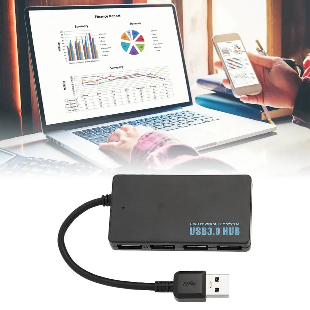 Hub USB 3.0 portatile a 4 porte, plug and play, splitter USB ad alta velocità, nero, trasferimento dati USB 3.0 a 5 Gbps