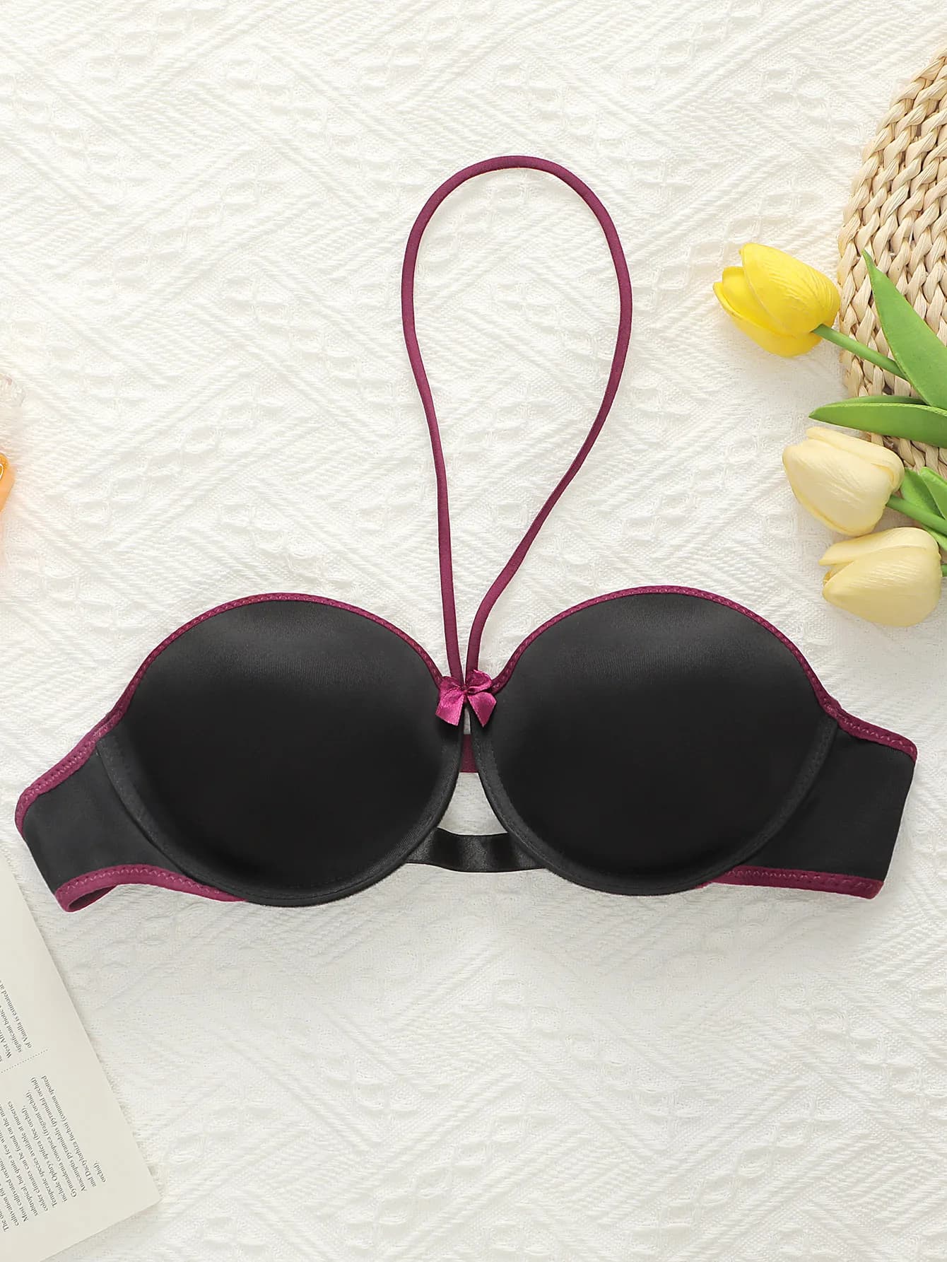Lingerie sexy da donna con farfalla ricamata appesa al collo con anello in acciaio che raccoglie reggiseno push up comodo e aderente A2181